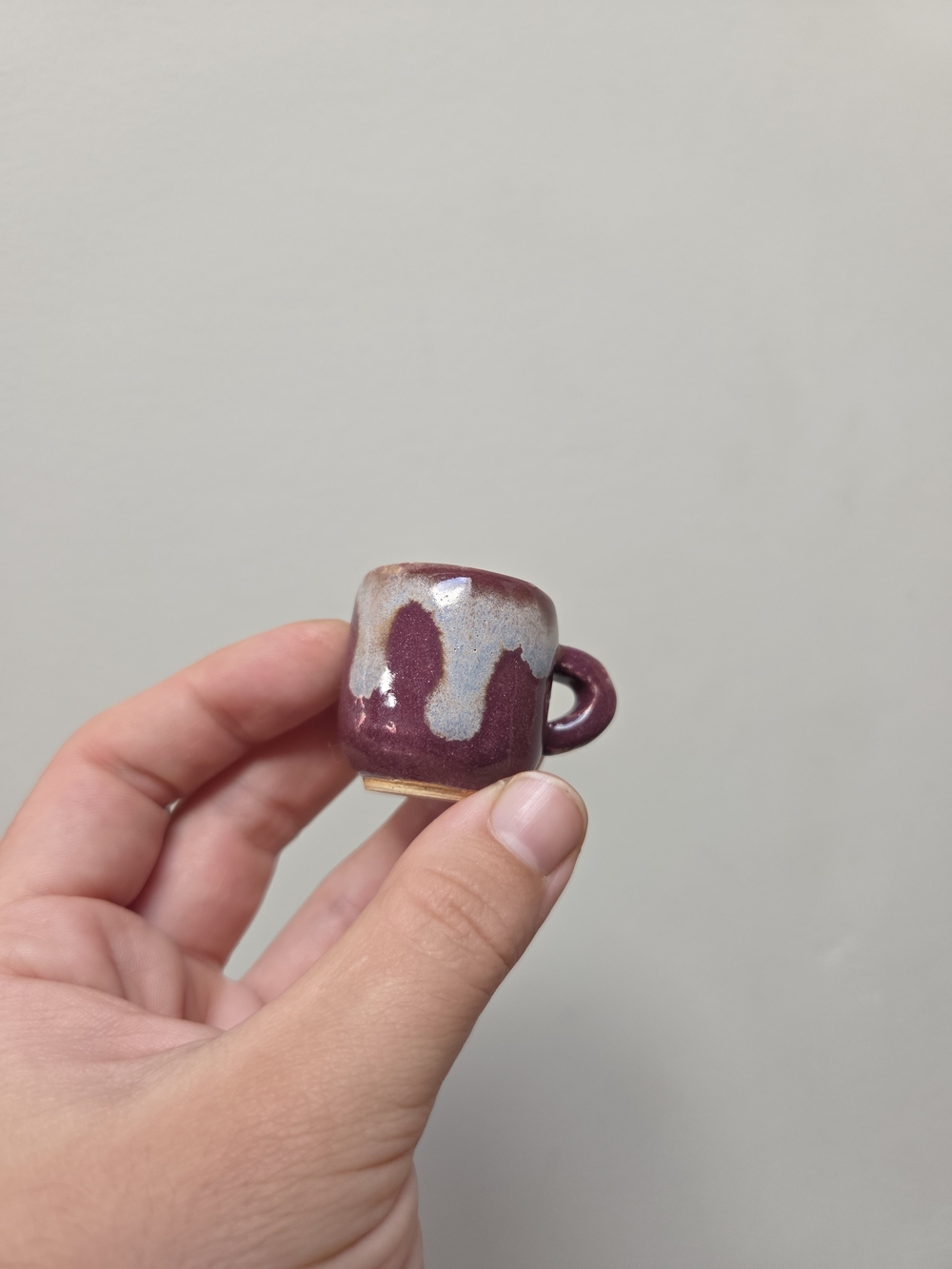 Artisan Ceramic Mini Cup in Maroon and Cream Glaze